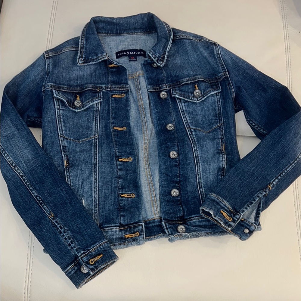 Rock & Republic Blue Jean Jacket Fitted Cropped